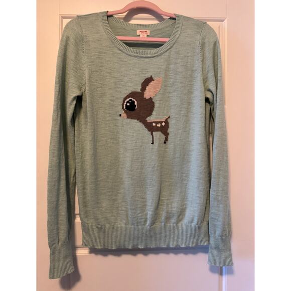 Mossimo Novelty Deer Mint Green Sweater, Women's Size L - Picture 3 of 7